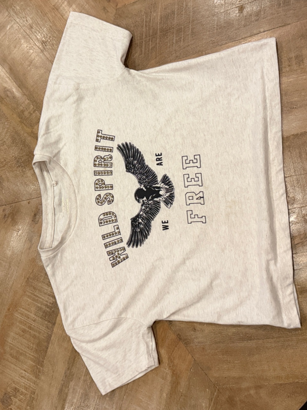 Jessica Simpson Cream Graphic 'Wild Spirit' Tee with Black Eagle Print